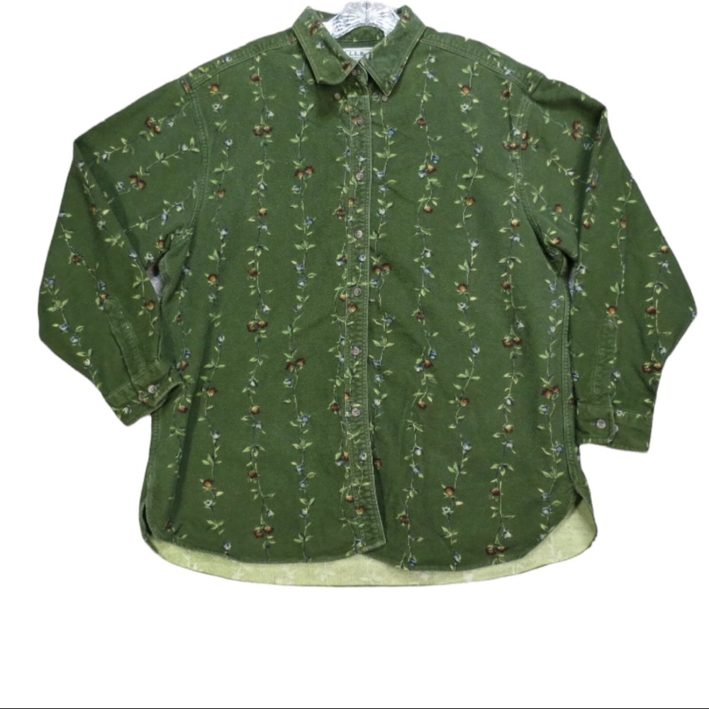 VTG Rare L.L. Bean Chamois Cloth Button Down Shirt Floral Cotton Women’s Size XS - Picture 2 of 5